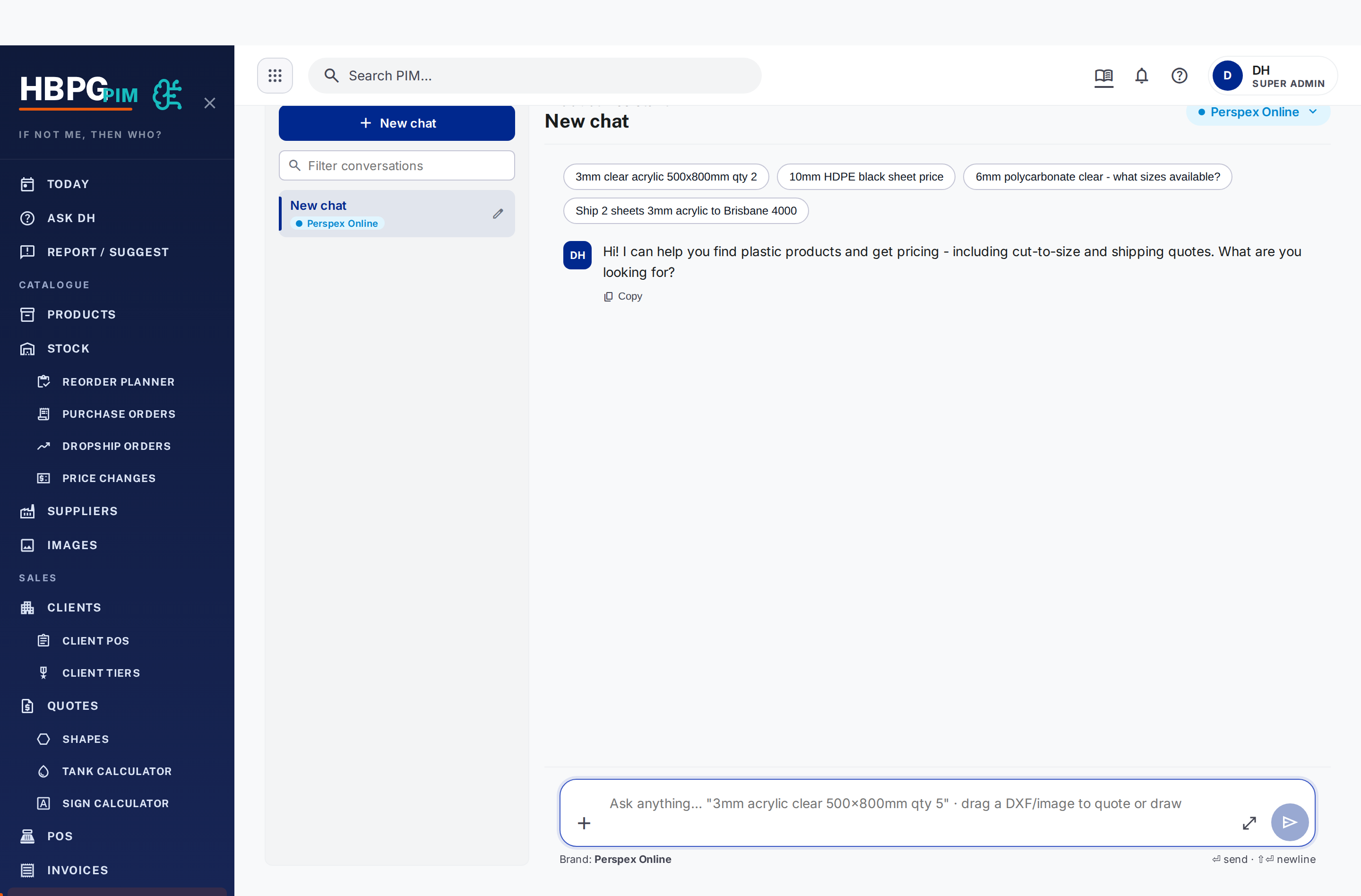 A PIM Chat quote with the Create draft invoice button